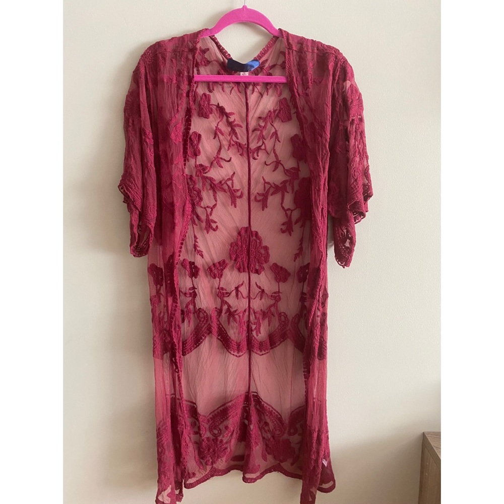 Laced embroidered Burgundy Duster